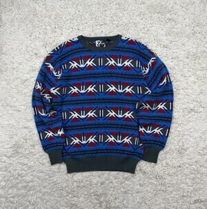 Vintage Tyrolia Skiwear Sweater Men's Large Wool 3D Knit Cosby Geometric Blue